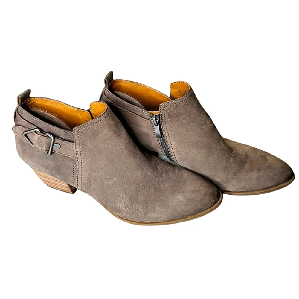 Franco Sarto Leather Western Country Booties Buckle Zip Prarie Farm Suede 9.5